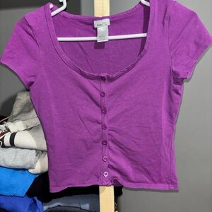 Rue21 Juniors Vibrant Purple Button Down Crop Top